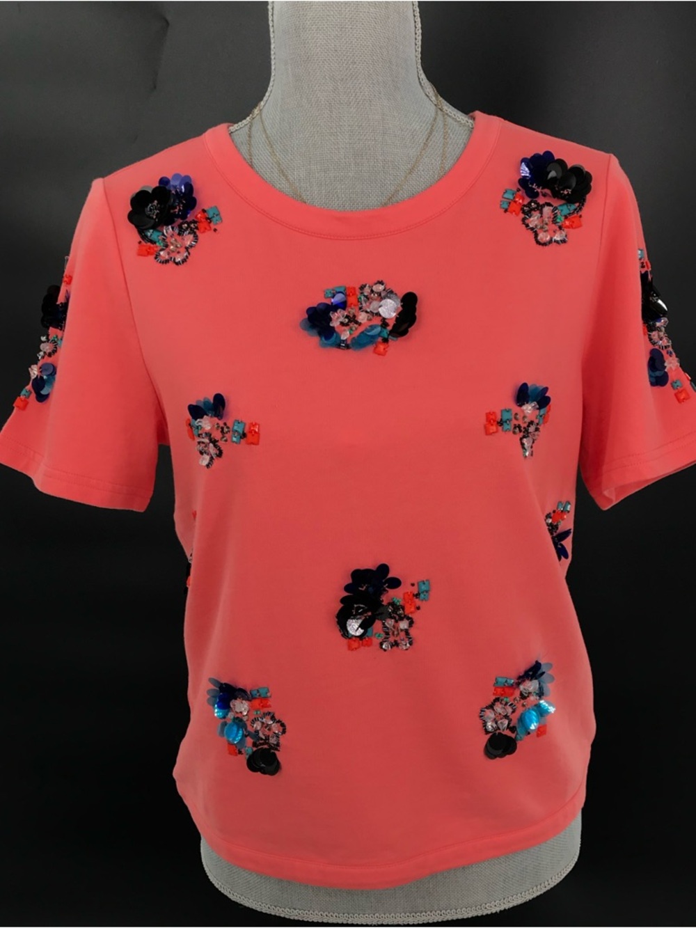 Embellished Coral Short-Sleeve Women's Top